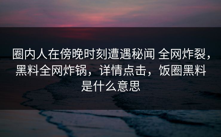 圈内人在傍晚时刻遭遇秘闻 全网炸裂，黑料全网炸锅，详情点击，饭圈黑料是什么意思